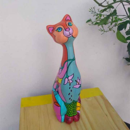 gato de yeso pintado a mano