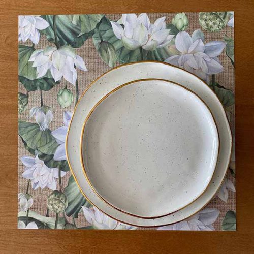Pack de platos de sitio cuadrado de papel Flor de loto