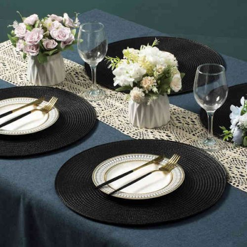 Set X6 individuales redondos de PVC negro