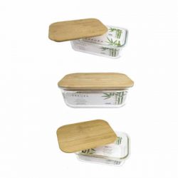 Combo 3 contenedores rectangulares tapa bamboo