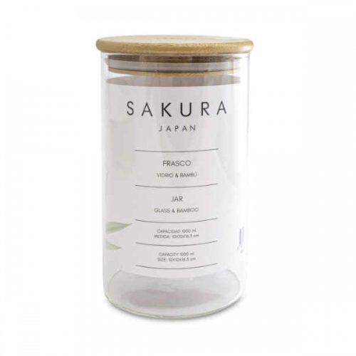 Frasco de vidrio Sakura 1L redondo con tapa