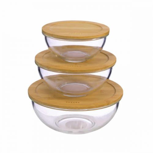 Set x3 bowls de vidrio con tapa Sakura